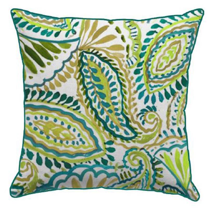 Outdoor Pillow Green Paisley