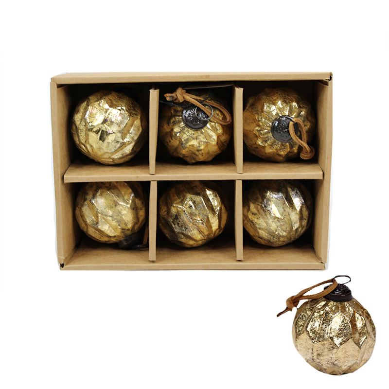 S/6 Glass Ornament Gold