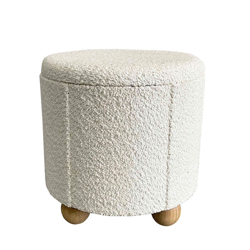 Round Storage Ottoman Wht